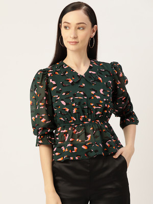 Moda Rapido Casual Printed Women Green Top