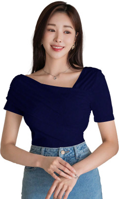 Istyle Can Casual Solid Women Blue Top