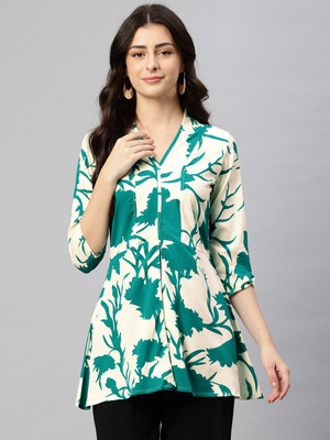 Cottinfab Casual Printed Women White, Green Top