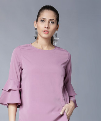 Tokyo Talkies Casual Solid Women Purple Top