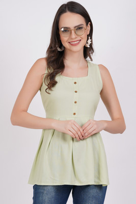 Majestykart Casual Solid Women Light Green Top