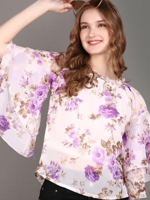 V-MART Casual Floral Print Women Purple Top