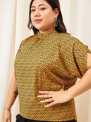 Berrylush Curve Casual Printed Women Yellow Top