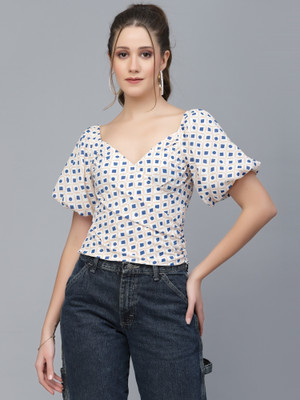Mafadeny Casual Geometric Print Women Pink Top