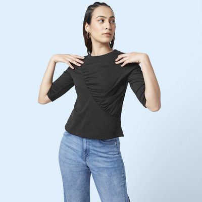 SF Jeans by Pantaloons Casual Solid Women Black Top