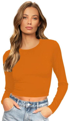 THEBLAZZEE Casual Solid Women Orange Top