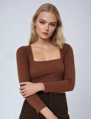 TrendyAura Party Solid Women Brown Top