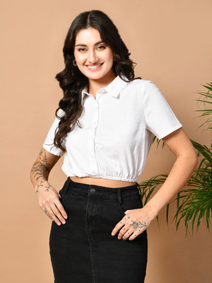 ADRIANA Party Solid Women White Top