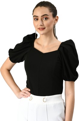 SFOTY Casual Solid Women Black Top