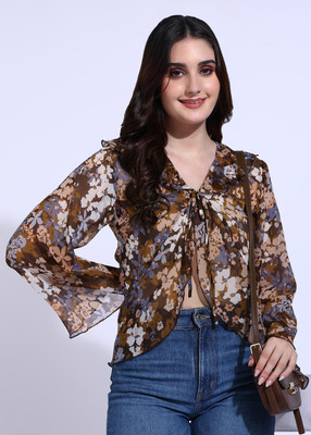 Dressberry Casual 3/4 Sleeve Printed Women Brown Top