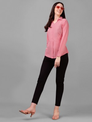 Kinjo Women Solid Casual Pink Shirt