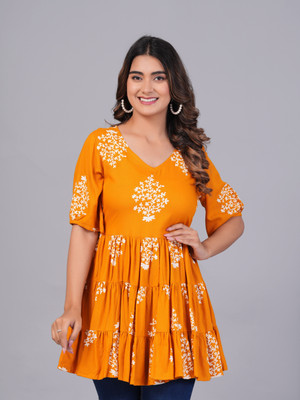 NUPITAL Casual Printed Women Orange, White Top