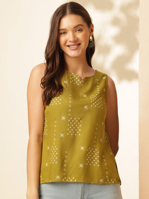 ANOUK Casual Geometric Print Women Green, White Top