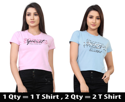 V festa Casual Printed Women Pink, Light Blue Top