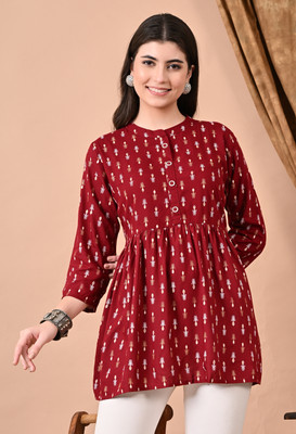 jaipurite Casual Printed Women Maroon Top