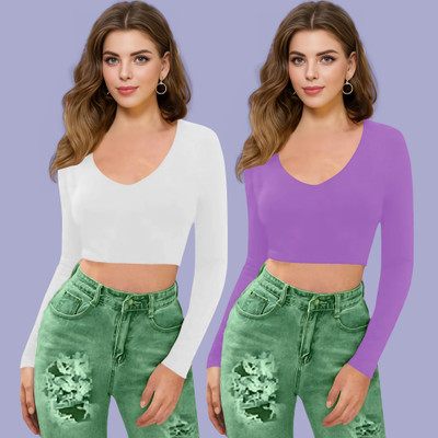 NAVYANKAA Casual Solid Women Purple Top