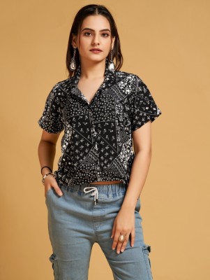 Agrahari Brothers Tex Co Casual Printed Women Black Top