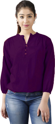 FASHION FALCON Party Solid Women Purple Top