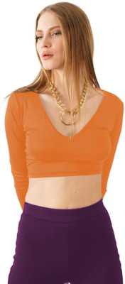 THE BLAZZE Casual Solid Women Orange Top