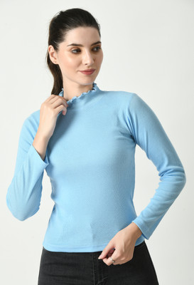 GLADLY Casual Self Design Women Light Blue Top