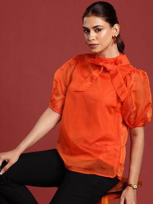 all about you Casual Solid Women Orange Top