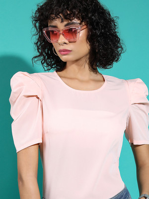 Tokyo Talkies Casual Solid Women Pink Top