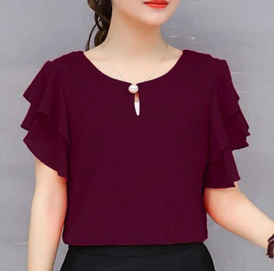 Airkart Casual Solid Women Purple Top