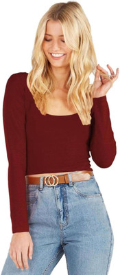 THE BLAZZE Casual Solid Women Maroon Top