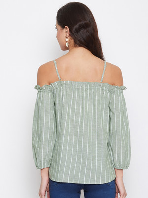 Imfashini Casual Striped Women Green Top