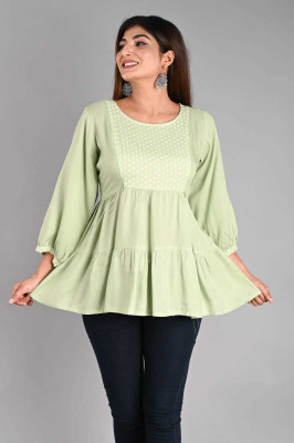 Mirjai Casual Solid Women Light Green Top