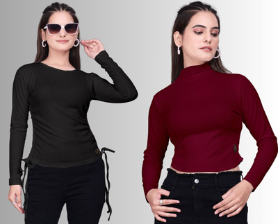 Dholakiya Empire Vibe LLP Casual Solid Women Black, Maroon Top