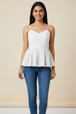 Sylora Casual Embroidered Women White Top