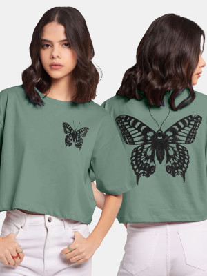 hkCreation Casual Graphic Print Women Dark Green Top