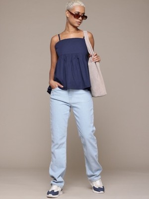 Roadster Casual Solid Women Dark Blue Top