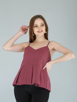 FabbibaPrints Casual Striped Women Maroon Top
