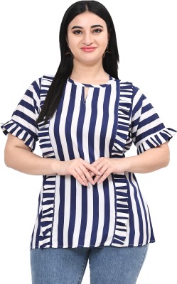 LINGRA Casual Striped Women Blue, White Top