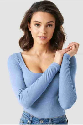 HouseOfCommon Casual Solid Women Light Blue Top