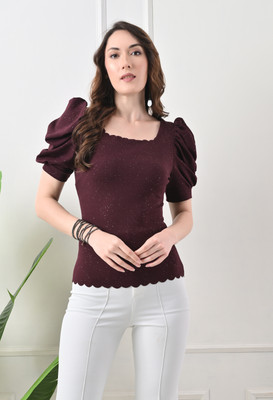IUGA Casual Self Design Women Purple Top