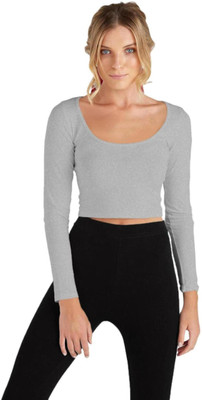 THE BLAZZE Casual Solid Women Grey Top