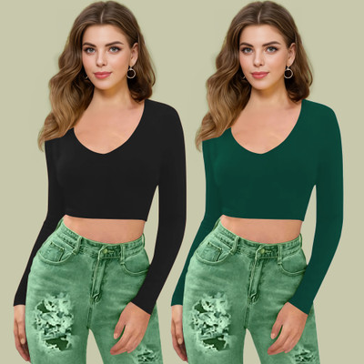 Kashonaa Casual Solid Women Green, Black Top