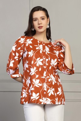 Fashion Dream Casual Printed Women Orange, White Top