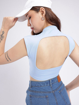 Glitchez Casual Solid Women Blue Top