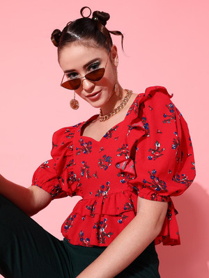 STREET9 Casual Printed Women Red Top
