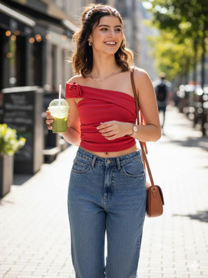 Uptownie Casual Solid Women Red Top