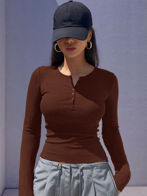 NAVYANKAA Casual Solid Women Brown Top