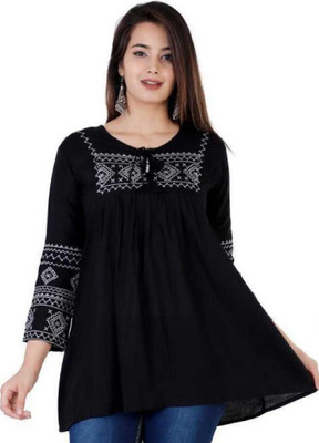 kumar creation Party 3/4 Sleeve Embroidered Women Black Top