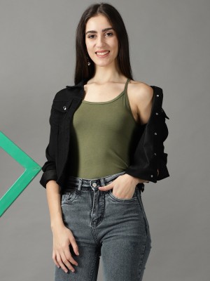 Showoff Casual Solid Women Dark Green Top