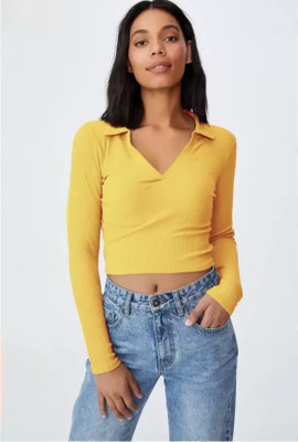 FamBee Casual Solid Women Yellow Top