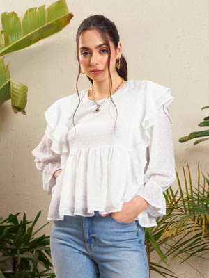 SASSAFRAS Casual Self Design Women White Top