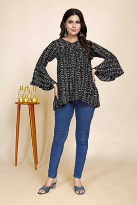 Dhruvil Impex Casual Printed Women Black, Grey Top